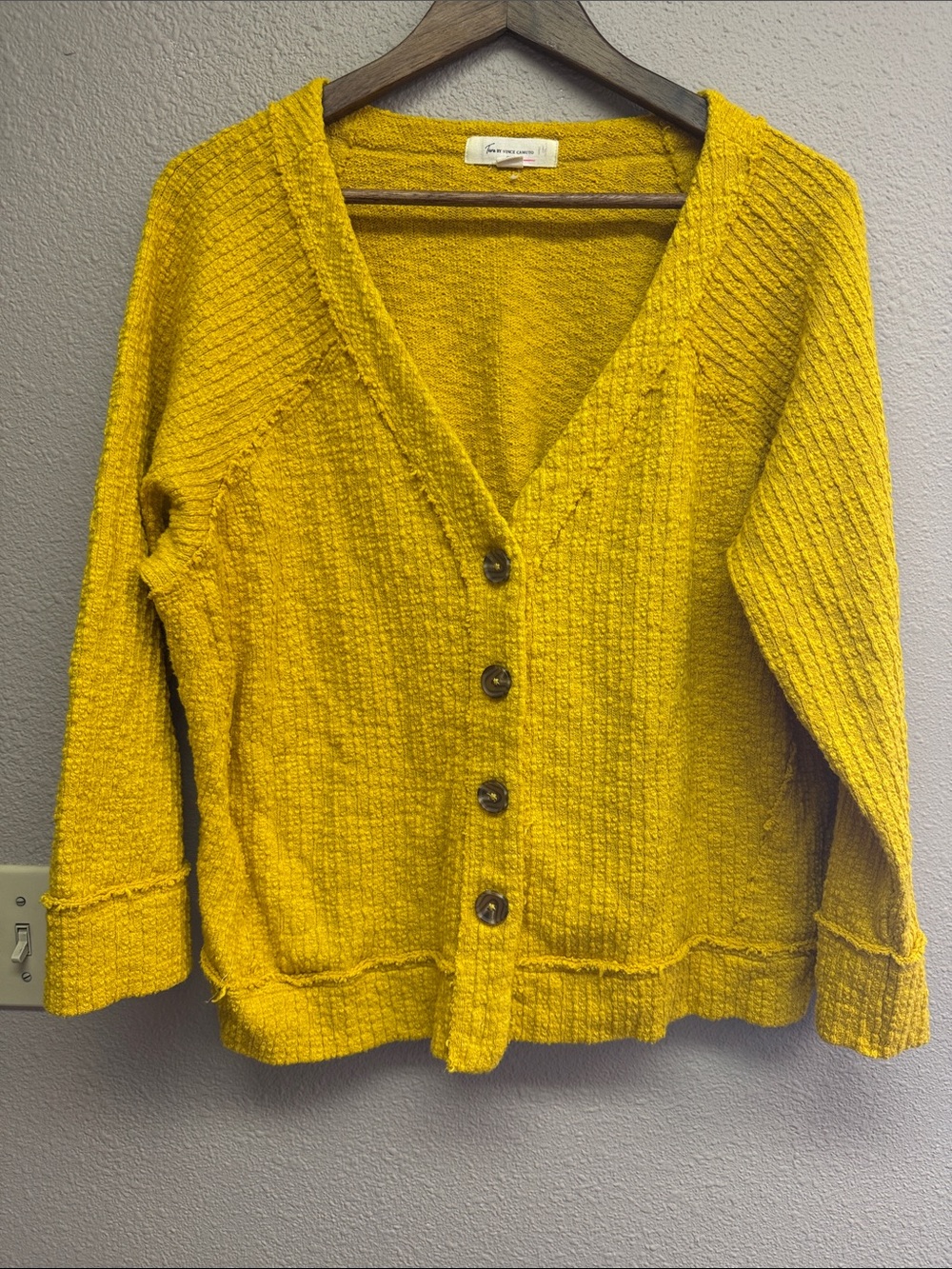 Two by Vince Camuto Mustard Yellow Textured Button Front Cardigan
